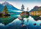 wandmotiv24 Fototapete See Alpen Berge Wald, 400 x 280 cm - selbstklebende Strukturtapete, Wanddeko, Wandbild, Wandtapete, Bayern Deutschland Wasser Himmel M6750