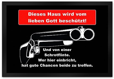 speecheese Dieses Haus Wird von Gott und Einer Schrotflinte beschützt Fußmatte XL in 40x60 cm Schutzmatte gegen Diebe und Einbrecher um Diese zu warnen DASS mit einem Nicht zu spaßen ist