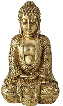 etc-shop Buddha Figur Wohnzimmer Dekofigur Wohndekoration, Skulptur Asiatisch, Kunstharz gold, LxBxH 12x10x20 cm