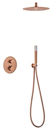 Mice - Ensemble de douche, kit thermostatique douche encastré plafond - 2 voies - couleur or rose brossé (cuivre mat) - robinetterie salle de bain - douche encastrée plafond thermostatique