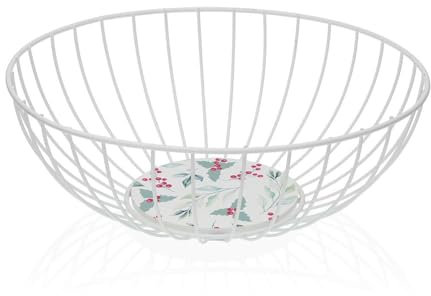 Versa Frutero Acebo Blanco Metal Acero Madera MDF 28 x 10 x 28 cm