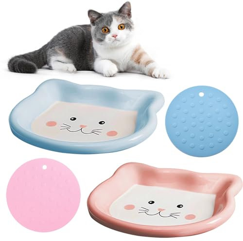 GIGIIS Gamelles en Céramique pour Chat 2 Pièces Plaque tête de Chat Gamelle Chat Ceramique Bols de Rechange Assiette Chat Plat Nourriture Chat pour Soulager la Fatigue des Whiskers