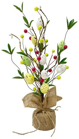 Ostereier-Tischbaum mit Sackleinenbasis, Dekorativer Baum-Tischaufsatz, Vorbeleuchteter Osterei-Baum, Tischdekoration mit Zarten Ornamenten für Hochzeits-, Feiertags- und Osterdekoration(#2)
