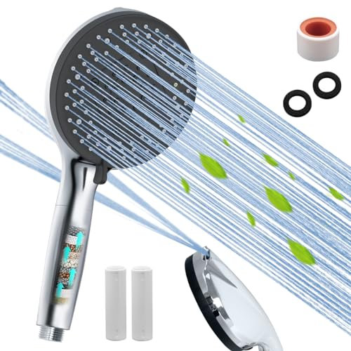 Teronbeta Hard Water Filter Shower Head,15 Stage Shower Filter 10 Spray Modes, Extra Large 128mm(5) High Pressure Handheld Shower Head Residual Chlorine Remove Water Saving
