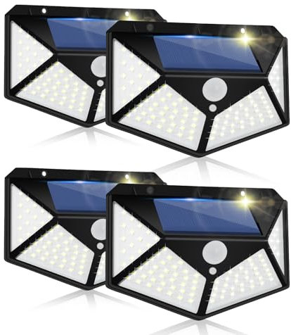 Daixilan 4 Pack Solarleuchten für den Außenbereich, 100 LEDs, IP65 wasserdichte Außenleuchten mit Bewegungssensor, mit 3 Beleuchtungsmodi für Terrasse, Terrasse, Garten, Hof