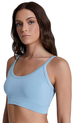 ALBERO NATUR Damen Bustier Bio-Baumwolle Sport BH Unterhemd Yoga Pilates (DE/NL/SE/PL, Alphanumerisch, M, Regular, Regular, Graublau)