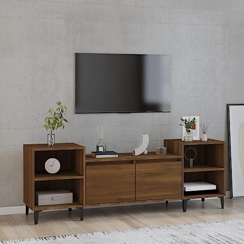 TJROO TV-Schrank, Eiche, Braun, 160 x 35 x 55 cm, mehrschichtiges Holz, Metall, Schrank mit Türen, TV-Konsole, Regal unter TV, TV-Schrank, niedriger Schrank mit Türen, TV-Schrank, Vitrine
