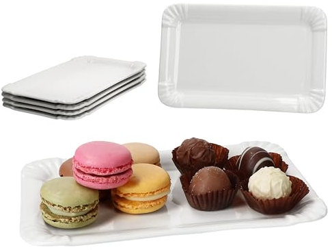 MamboCat 6er Set Pur Pappteller aus Porzellan I (LxB) 19,5x12,8cm I rechteckige Teller mit Papp-Optik & Relief für Pralinen, Brötchen, Nuggets & Co I wiederverwendbare Servierteller