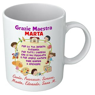 t-shirteria - Tazza Personalizzata per Maestra - Personalizzabile con i Nomi - Idea Regalo di Fine Anno e Scuola - Ceramica Eco-Friendly con Dedica per Insegnanti (Per La Tua Infinita Pazienza)