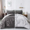 Freyamy Housse de Couette Floral 240x260+2 Taie d'oreiller 65x65cm Gris Foncé Fleurie Imprimé Parure de lit 2 Personnes Adulte Fleurs Sets de Housse Couette en 100% Microfibre avec Fermeture Éclair