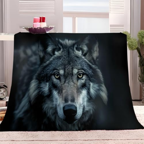 Generisch Fleecedecke 150x200 cm Tierischer Grauer Wolf Kuscheldecke Überwurf Decke Weiche Sofadecke Bettdecke, Flauschig Weicher Überwurf Couchdecke für Reisen und Camping