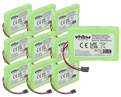 vhbw 10x Akku kompatibel mit Telekom/T-Sinus 45M schnurlos Festnetz Telefon (500 mAh, 3,6 V, NiMH)