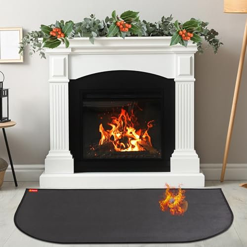 Alfombra Ignifuga para Chimenea de Tamaño Estándar 100 x 60 cm | Incluye 4 Tiras Antideslizantes para más Seguridad | Evita Quemar y manchar tu Suelo con el Protector Suelo Chimenea