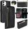 Lipvina Handyhülle für iPhone 12/12 Pro mit praktischem Band und Kartenfach - stilvolle Klapphülle mit Handykette aus hochwertigem Leder Hülle für iPhone 12/12 Pro - Schwarz