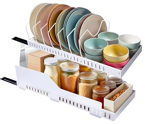 Simply Maison - Tiroir coulissant cuisine x1- Profondeur XL 52cm - Idéal caisson 60cm -100% Gain de place - Antichute - Extensible - Range couvercle poele assiette- Adhésif