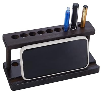 HOBBIESAY 9-Hole Wooden Pencil Pen Holder 20cm Rubber Wood Pen Display Stand Wood Desk Pen Organizer Fountain Pen Holder Brown Cell Phone Holders for School Office Home Desk Organization