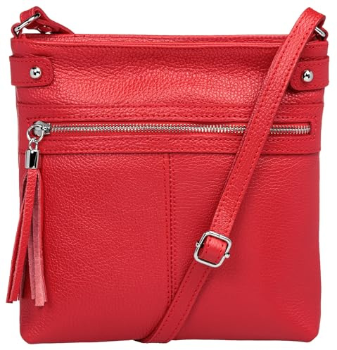Caspar mittelgroße Leder Crossbody Messenger Bag Umhängetasche klassisch sportliche Damen Tasche - CLASSIC LINE - Modell No.825 - Made in Italy
