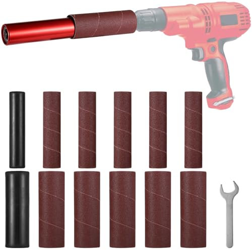 Juego de lijadora de husillo de mano con 10 fundas de lijado, accesorios de tambor de goma para taladros, para madera, metal, vidrio y plástico