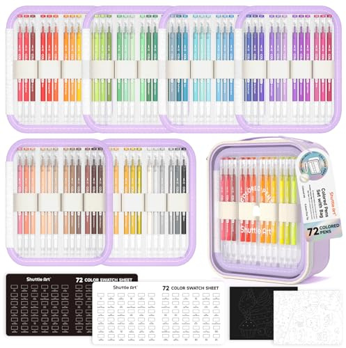 Shuttle Art 72 Farben Gelstifte Set mit 0,6mm Spitze & Malvorlagen | 72 Gelschreiber bunte Gel Acrylstifte für Kinder, Gel Stifte Set, Gel Pen Set fürs Schreiben, Malen, Tagebuch, Schule, Büro