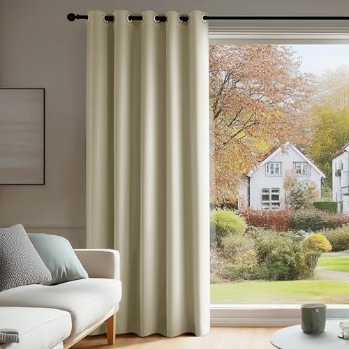 Deconovo Door Curtain Thermal Insulated Eyelet Energy Efficient Room Darkening Curtain for Bedroom Living Room 66 x 84 Inch Drop Beige 1 Panel