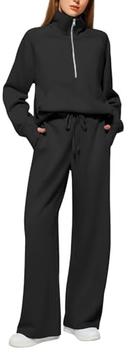 Jabidoos Tuta Donna Invernale Sportiva Elegante - Tute da Donna Eleganti, Completo con Pantaloni e Felpa con Zip Senza Cappuccio in Pile e Cotone per Palestra, Ginnastica, Casa Comodi