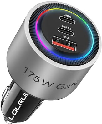 LDLrui 175W USB C Super Fast Car Charger, PD3.1 140W PD3.0 100W Fast Charging Type C Car Phone Charger, 3-Port GaN Cigarette Lighter Adapter for Laptop, MacBook, iPad, iPhone 16 Pro, Samsung S25