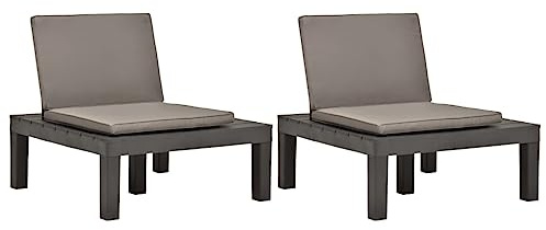 Teenpull Gartenstuhl-Set, 2 Stück, Kunststoff, Anthrazit, wetterfest, Bequeme Loungesessel mit braunen Polstern, 78x78x70 cm, für Terrasse, Garten, Outdoor-Bereich