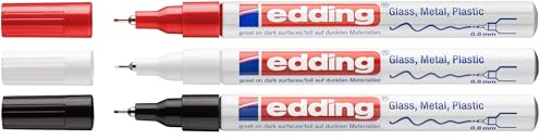 edding 780 weiß permanenter Glanzlackmarker - extra-feine Rundspitze 0,8 mm, stark deckend (schwarz/weiß/rot, 1 stück (3er Pack))