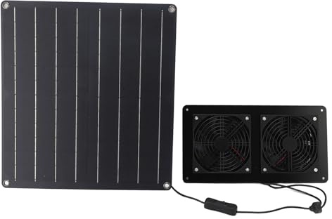 Picysa Ventilatore a energia solare 20 W, ventilatore a pannello solare con controllo interruttore per casa animali domestici, serra, pollaio all'aperto