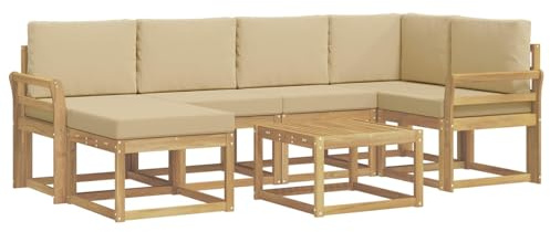 vidaXL Outdoor-Sofagarnitur 7 pcs Weiß und Beige Massivholz Akazie, Garten Sofa, modernes Eckset, wetterfestes Loungemöbel, Terrassen Sitzmöbel für entspannten Komfort
