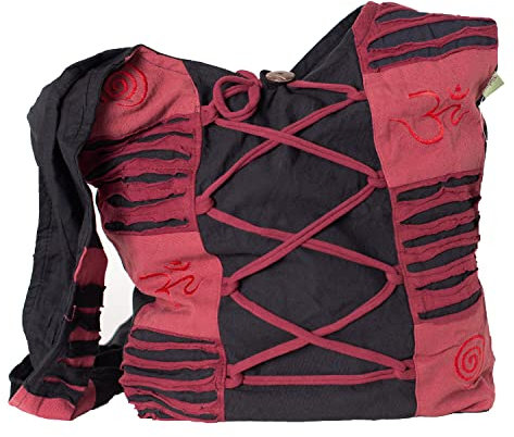 Vishes Damen Yogitasche Stonewash Tragetasche Umhängetasche Damentasche Beuteltasche Baumwolle rot-schwarz