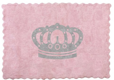 Aratextil. Alfombra Infantil 100% Algodón lavable en lavadora Colección Corona Rosa_Gris 120x160 cms