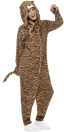 Smiffys Tiger Costume, Brown with Hooded All in One, Party Animals Fancy Dress, Animal Dress Up Costumes