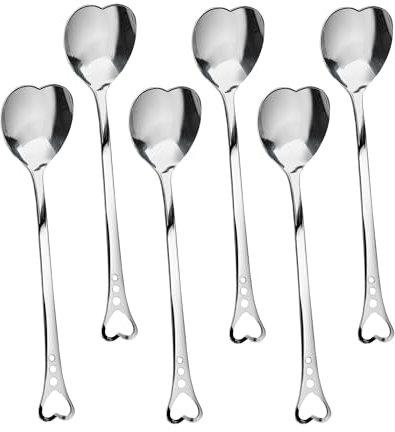 5.6'' Set of 6 Heart Spoons, Heart Shaped Spoons Stainless Steel – Cute Spoon and Functional for Hot Cocoa Bars, Tea Bags, or Cocktail Mixing – Easy to Clean and Spill-Free Use