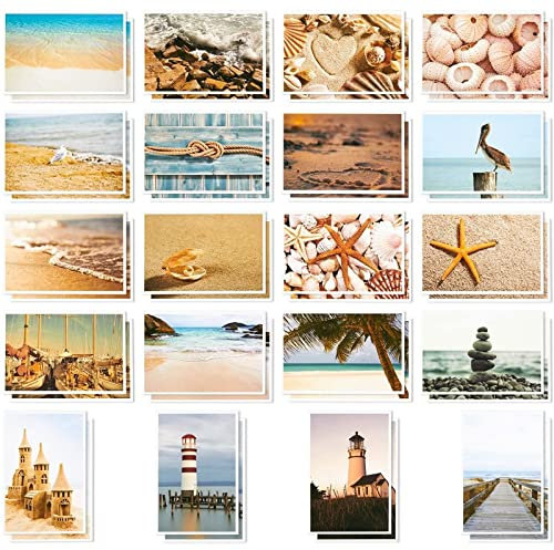 Lot de 40 Cartes Postales Vierges sur le Thème de la Plage, la Mer et l'Océan, Toutes Occasions - 10,2 x 15,2 cm