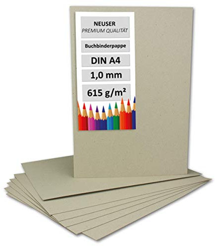 NEUSER PAPIER 20 Stück Buchbinderpappe DIN A4 - Stärke 1,0 mm (0,1 cm) - Grammatur: 615 g/m² - Format: 29,7 x 21,0 cm - Farbe: Grau-Braun