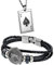 Aroncent Herren Armband Karte Kette Schwarz Lederarmband Vintage Armreif Leder Wickelarmband Edelstahl Halskette für Herren, Schwarz, Silber