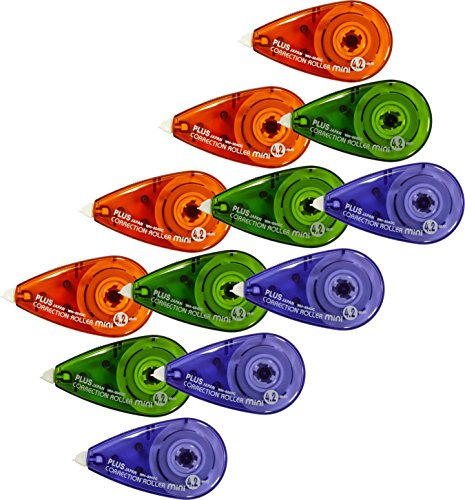 PLUS Japan, Korrekturroller Mini, 3er Packung, Farbenmix, 6m x 4.2mm (12er Packung)