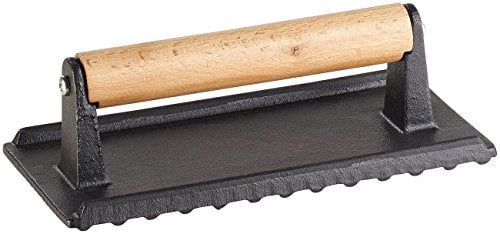 Rosenstein & Söhne Burger Beschwerer: BBQ-Fleischbeschwerer und Burgerpresse aus emailliertem Gusseisen (Steak Beschwerer, Burger Patty, Grillplatten)