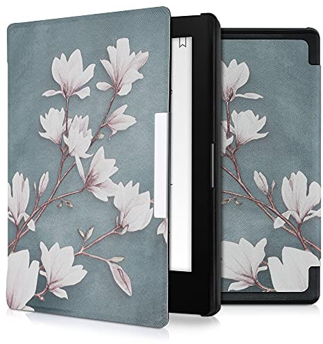 kwmobile Étui Compatible avec Kobo Aura Edition 1 Coque - Étui à Rabat magnétique Tablette eReader Similicuir - Taupe-Blanc-Bleu-Gris