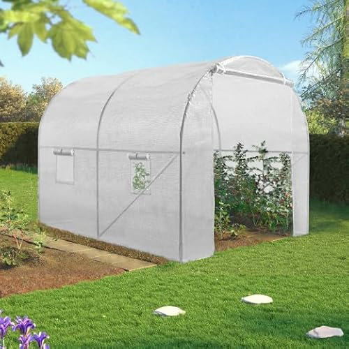 IDMarket - Bâche de Rechange 130 GR/m² pour Serre Tunnel 6m² Blanche 2 Sections Roma