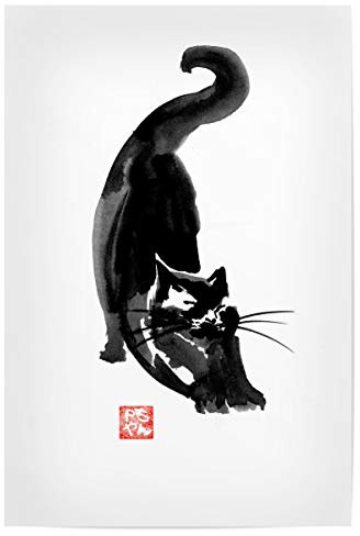 artboxONE Poster 90x60 cm Tiere Stretching cat hochwertiger Design Kunstdruck - Bild cat Chat Japan