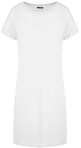 Fashion Star Women Cap Sleeve Baggy Tunic T Shirt Mini Dress Baggy White Plus Size (UK 24/26)