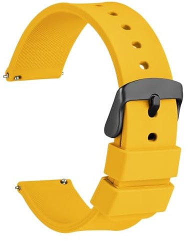 WOCCI 22mm Bracelet de Montre Silicone pour Femme et Homme avec Boucle Noire (Jaune)