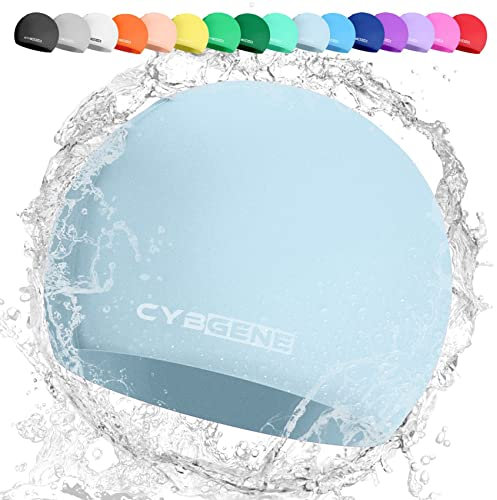 CybGene Silikon Badekappe für Kinder, Schwimmkappe Bademütze für Damen und Herren Unisex, Große, Baby blau