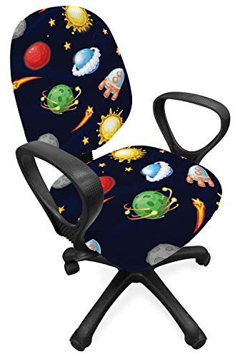 ABAKUHAUS Platz Bürostuhl Schonbezug, Cosmos mit Sonne Planeten, dekorative Schutzhülle aus Stretchgewebe, Mehrfarbig Schwarz