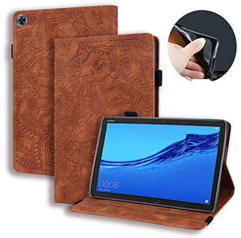 LMFULM® Hülle für Huawei Mediapad M5 Lite (8 Zoll) PU Lederhülle Smart Case Ständer Schutzhülle Flip Cover Prägung Mandala Braun