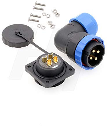 HangTon HE29 4 Pin Connettore di alimentazione in plastica impermeabile filettato all'aperto industriale elettrico circolare maschio femmina cavo a 90 gradi angolato spina e 4-vite presa (4 pin)