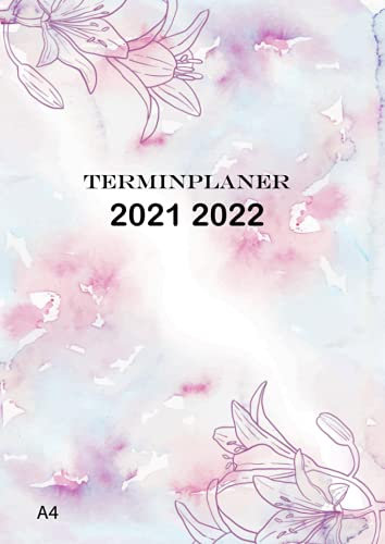 TERMINPLANER 2021 2022 A4: Buchkalender vertikal mit der Zeit Großformat xl DIN A 4 / wochenplaner 21 - 22 , von Juni 2021 bis 2022 Juni, Jahresplaner kalender , Kalenderbuch , lila