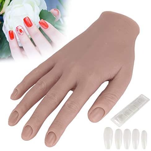 Silicone Nail Training Hand, Practice Hand for Acrylic Nails, Flexible Joint Nail Art Practice Hand Bendable Mannequin Hands Fake Hand Manicure DIY Practice Tool for Nails Art Beginner(03)